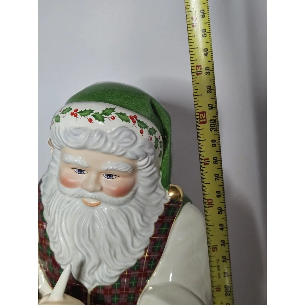 Lenox Santa Workbench Cookie Jar Ceramic Christmas Toy Shop Elf Figurine Gold